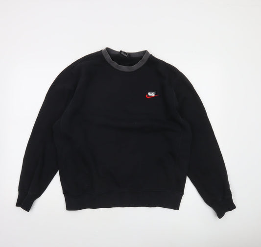 Nike Men's Black Crew Neck Sweatshirt M Fleece Pullover Logo