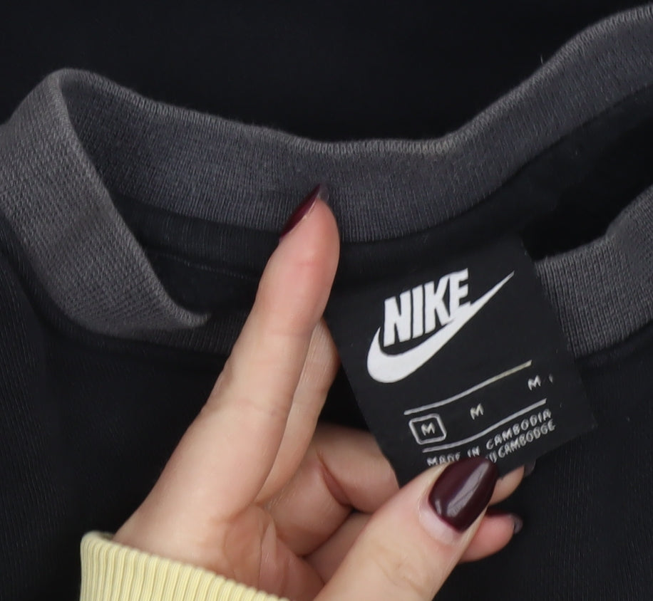 Nike Men's Black Crew Neck Sweatshirt M Fleece Pullover Logo