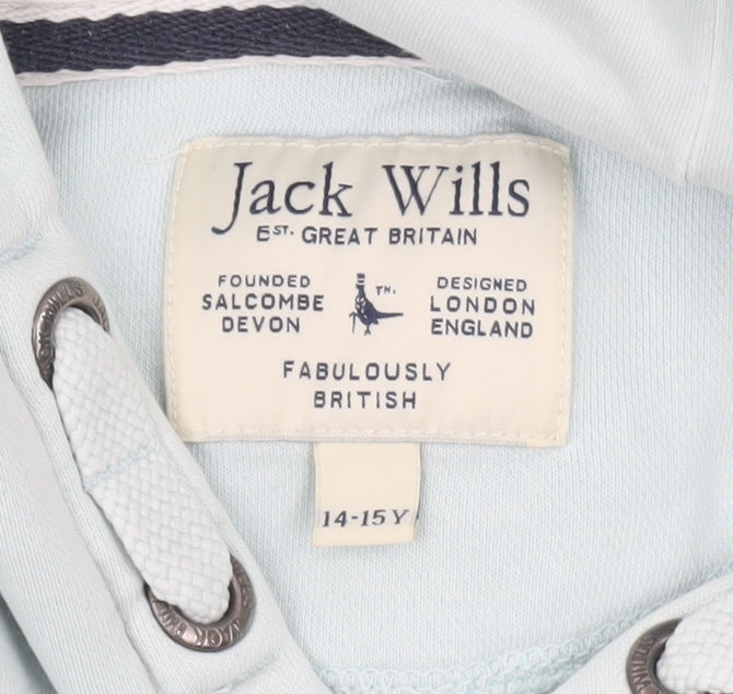 Jack Wills Boys Blue Hoodie 14-15 Years Pullover Cotton Blend Logo