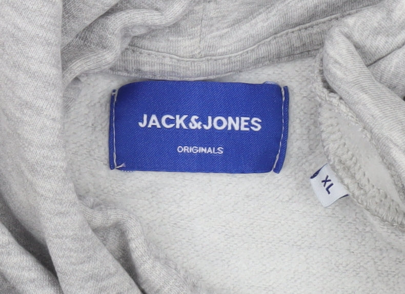 Jack & Jones Mens Grey XL Pullover Hoodie Cotton Blend