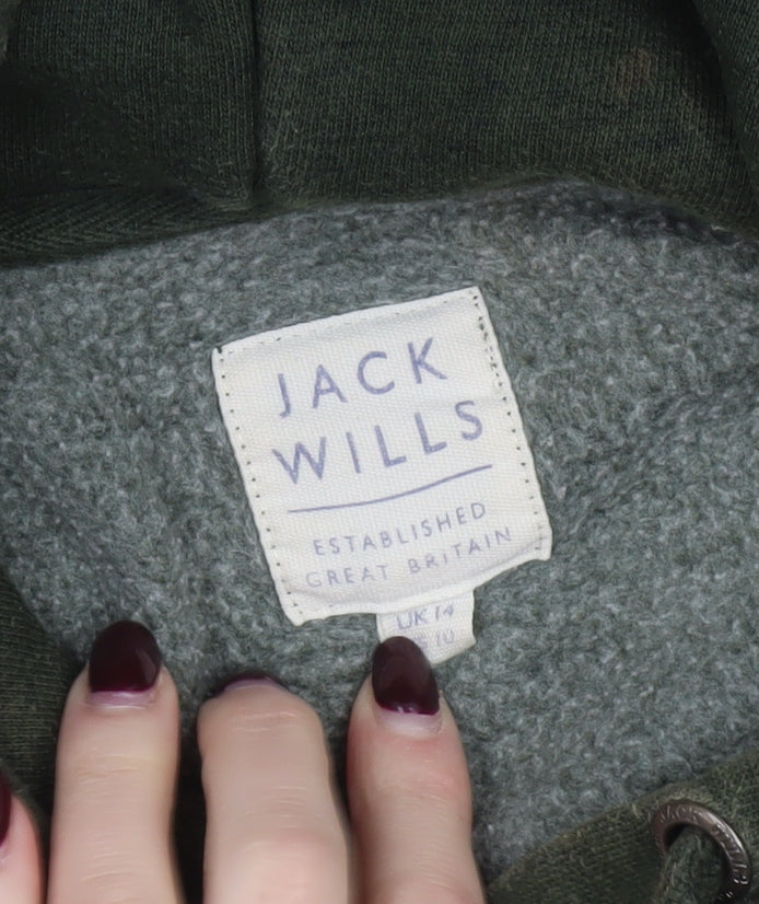 Jack Wills Women's Green Pullover Hoodie Size 14 Relaxed Fit