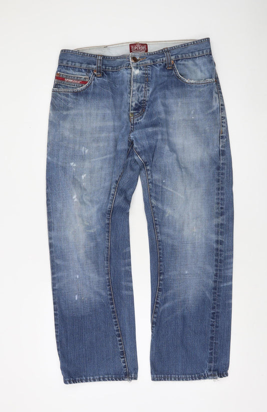 Superdry Men's Blue 34 Regular Fit Straight Denim Jeans