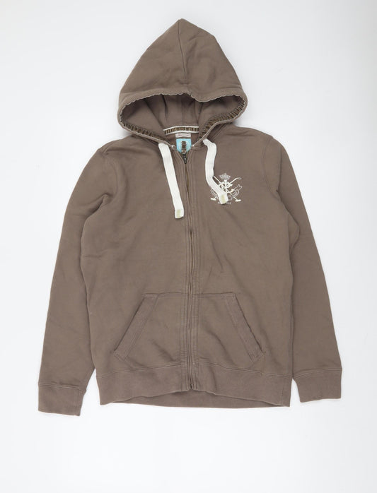 Joules Women’s Brown Full Zip Hoodie Size 12 Classic Fit Polo Print