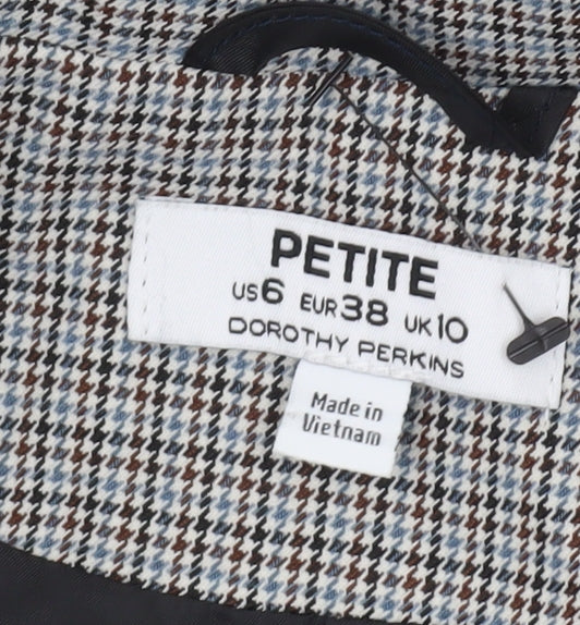 Brand and care label for Dorothy Perkins Petite Grey Houndstooth Belted Blazer UK 10