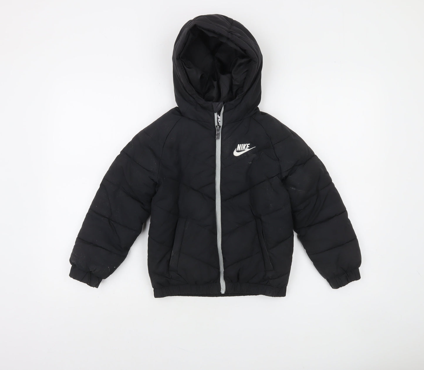 Nike Boys Black Hooded Puffer Jacket 5-6 Years Warm Winter Coat