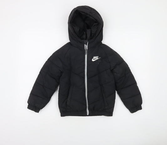 Nike Boys Black Hooded Puffer Jacket 5-6 Years Warm Winter Coat