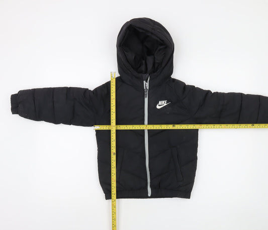 Nike Boys Black Hooded Puffer Jacket 5-6 Years Warm Winter Coat