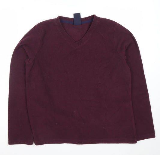 Lands' End Women's Petite Burgundy Fleece V-Neck Pullover Sweatshirt Size S