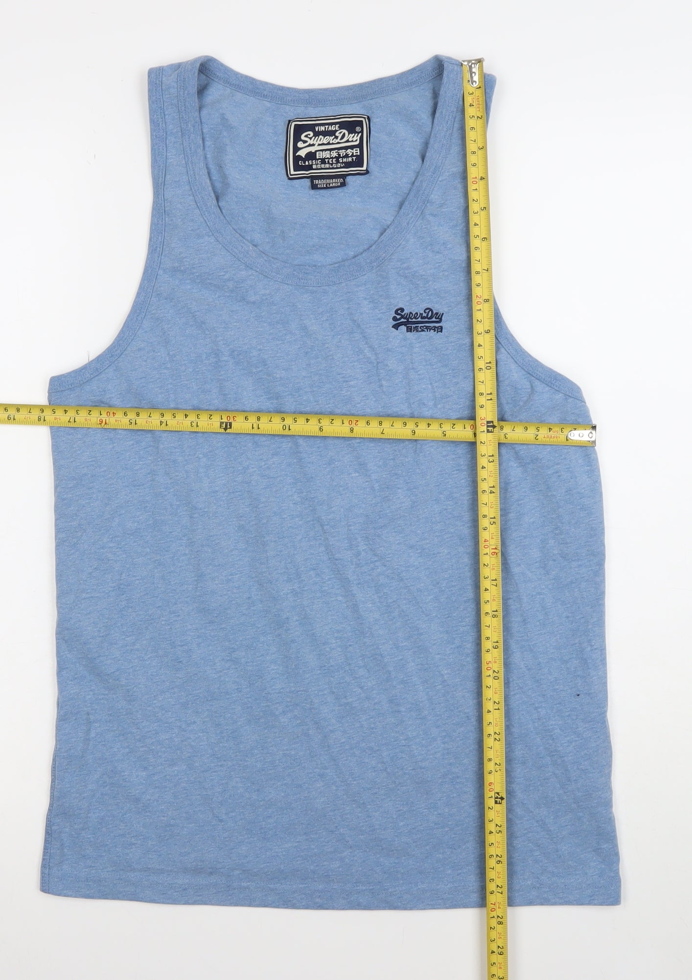 Superdry Men's Blue Sleeveless Classic Tank Top Size L Cotton Blend