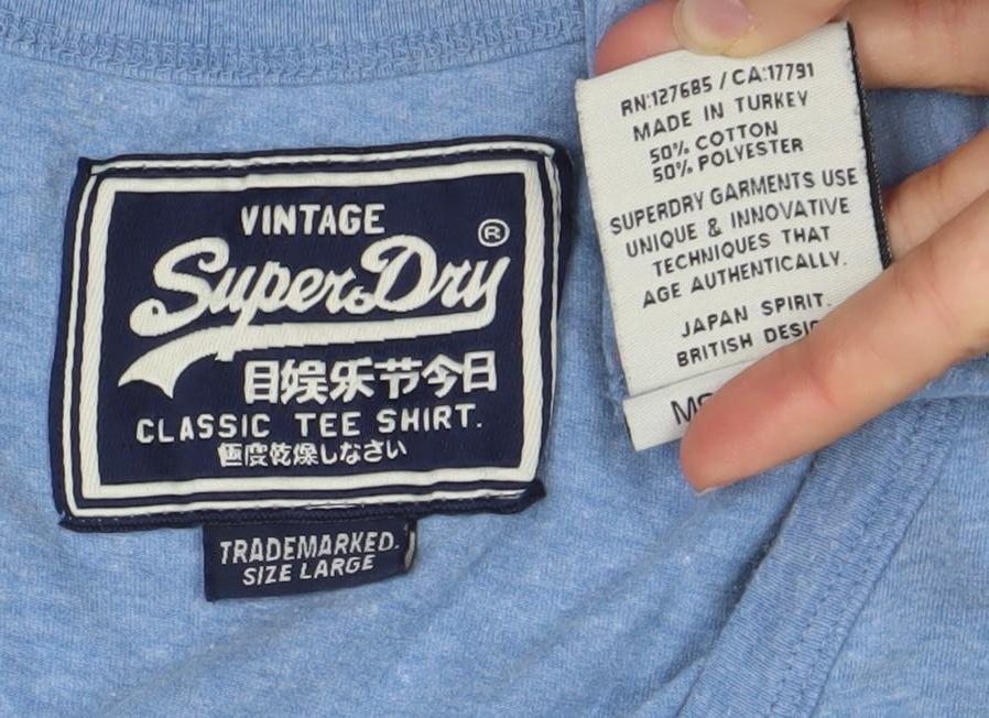 Superdry Men's Blue Sleeveless Classic Tank Top Size L Cotton Blend