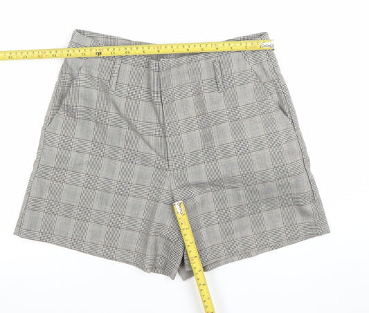 ONLY Women Grey Check Chino Shorts Size 8 Regular Fit Tailored