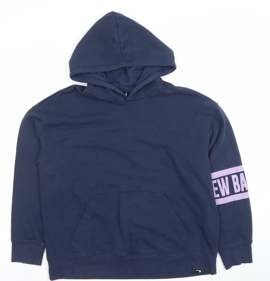 New Balance Women Navy Blue Pullover Hoodie L Cotton Blend