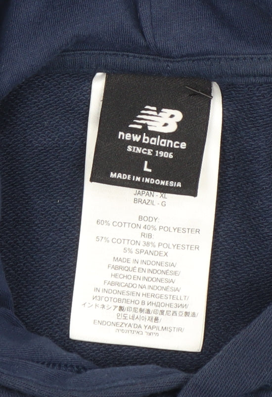 New Balance Women Navy Blue Pullover Hoodie L Cotton Blend