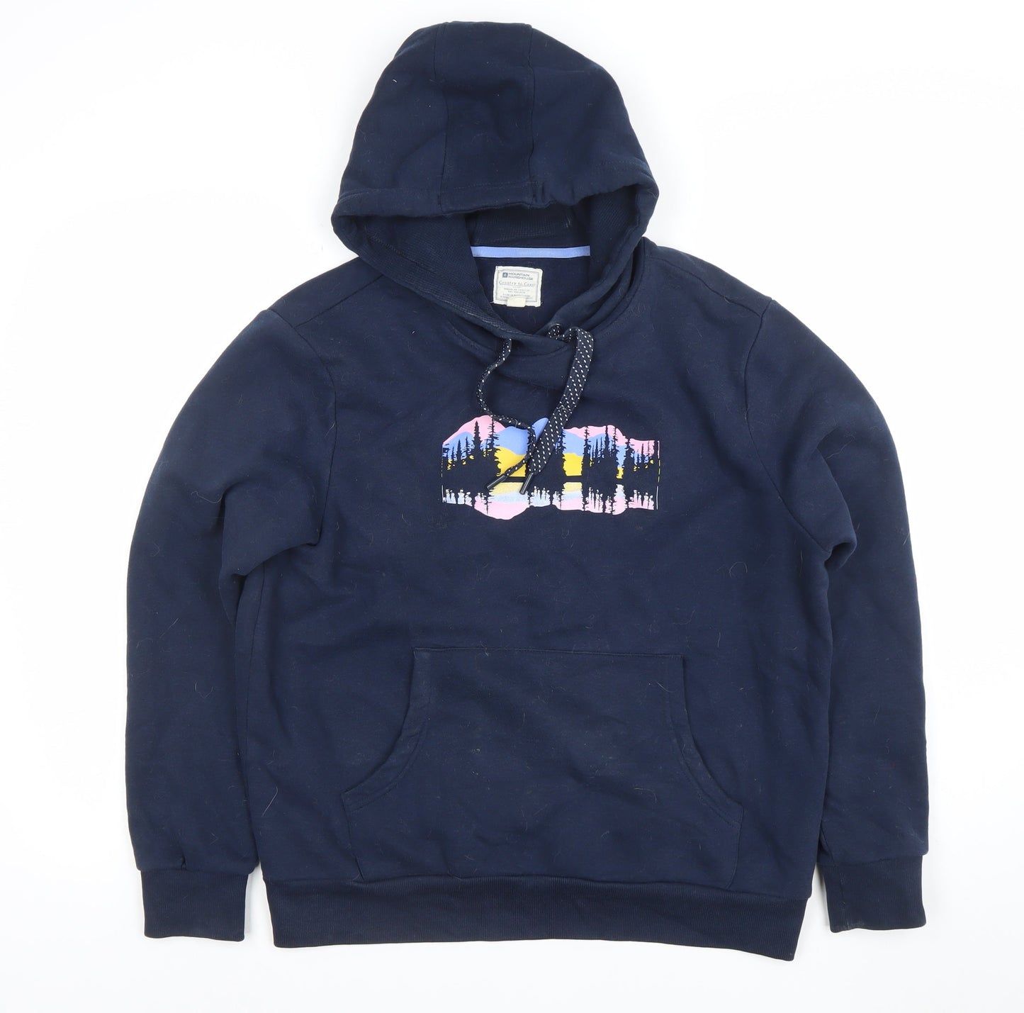 Mountain Warehouse Women Navy Hoodie UK 12 Pullover Cotton Blend Graphic Print