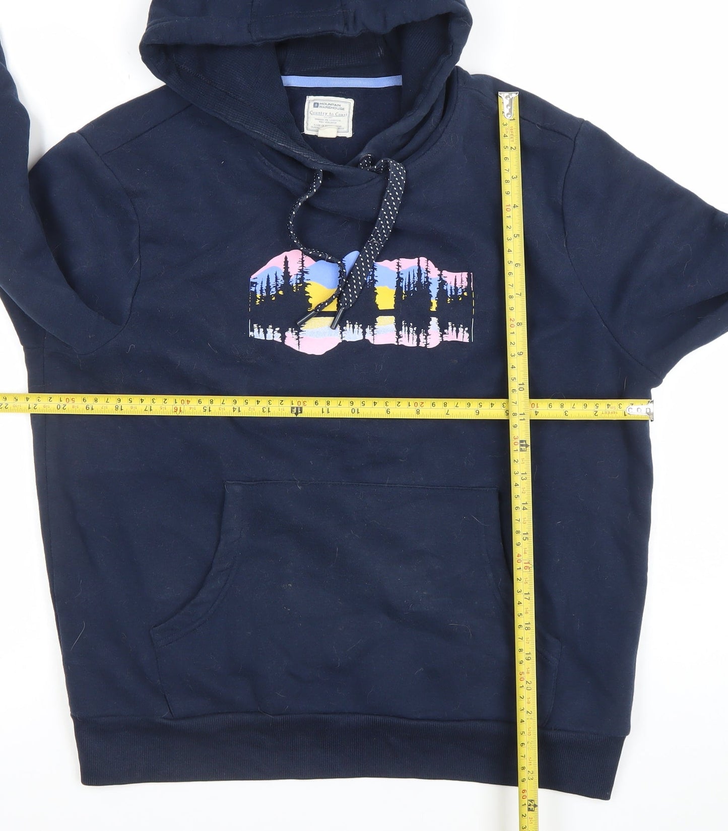 Mountain Warehouse Women Navy Hoodie UK 12 Pullover Cotton Blend Graphic Print