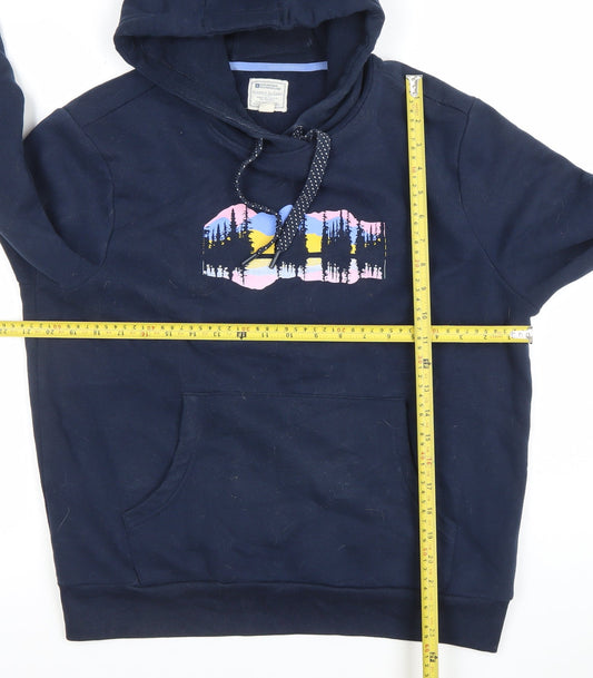 Mountain Warehouse Women Navy Hoodie UK 12 Pullover Cotton Blend Graphic Print