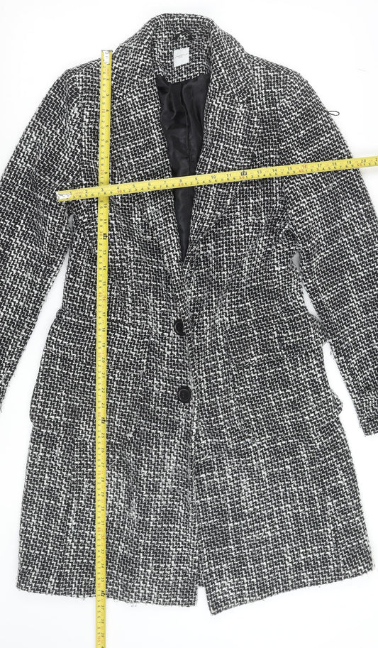 New Look Women’s Black Check Tweed Mid-Length Coat Size 12