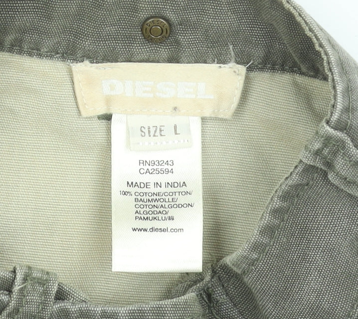 Diesel Womens Green Cotton Biker Jacket L Casual Zip Logo