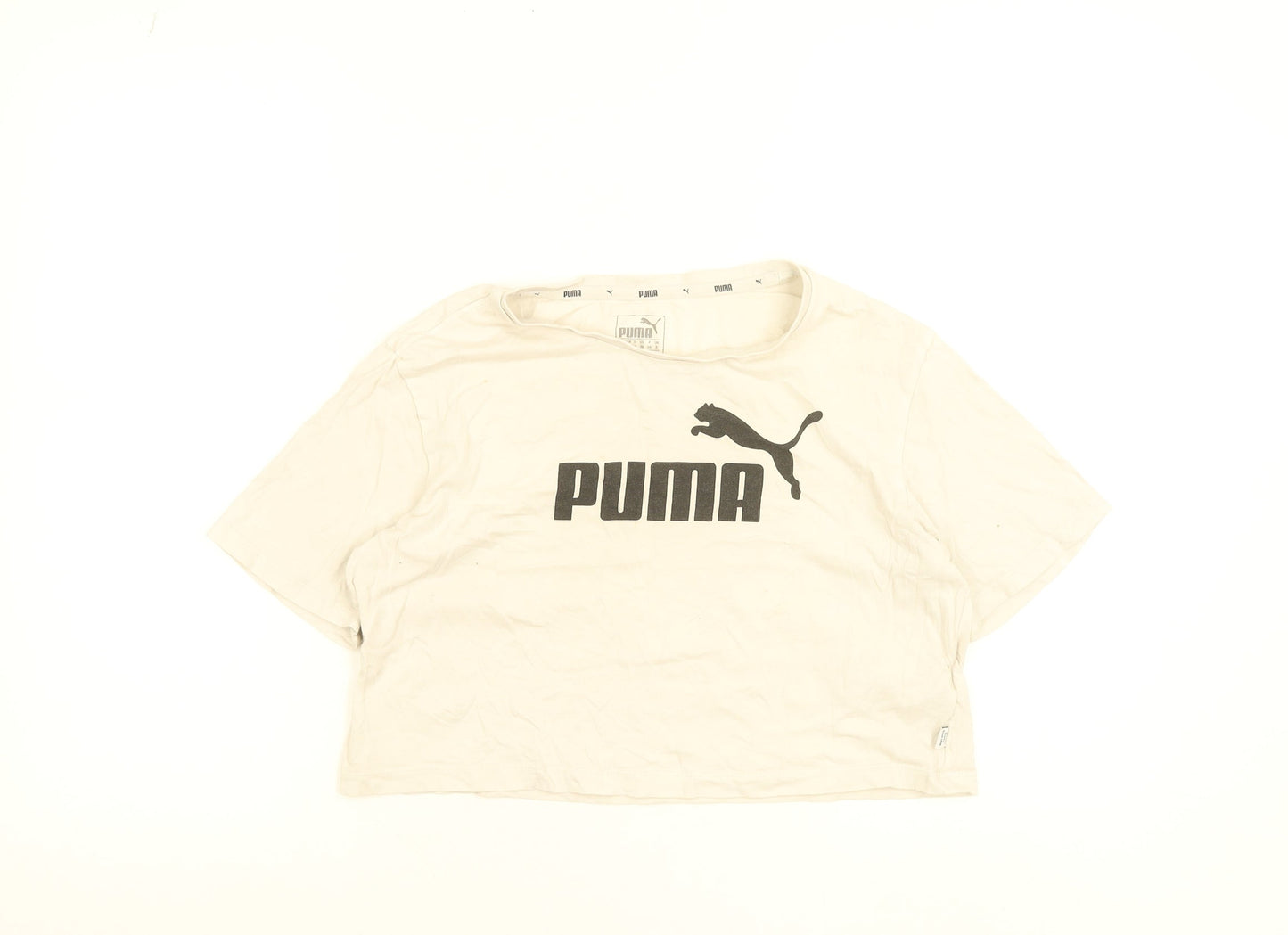 Puma Womens Beige Cropped T-Shirt Size 8 Casual Sports Tee