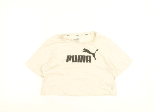 Puma Womens Beige Cropped T-Shirt Size 8 Casual Sports Tee