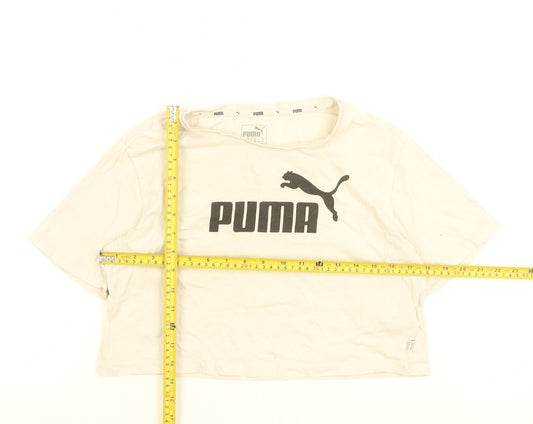 Puma Womens Beige Cropped T-Shirt Size 8 Casual Sports Tee