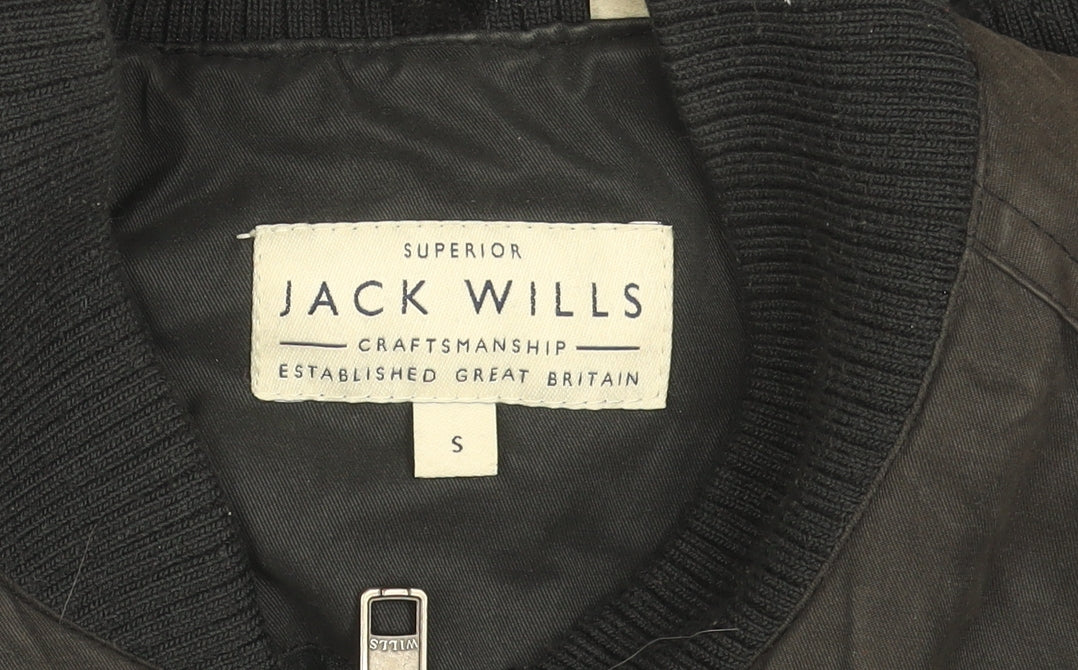 Jack Wills Men's Black Bomber Jacket Size S Cotton Blend Zip Up