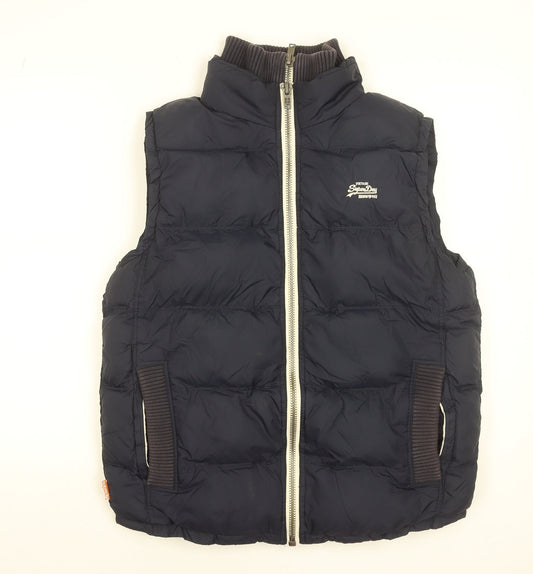 Superdry Men's Blue Puffer Waistcoat L Lined Zip Casual Gilet
