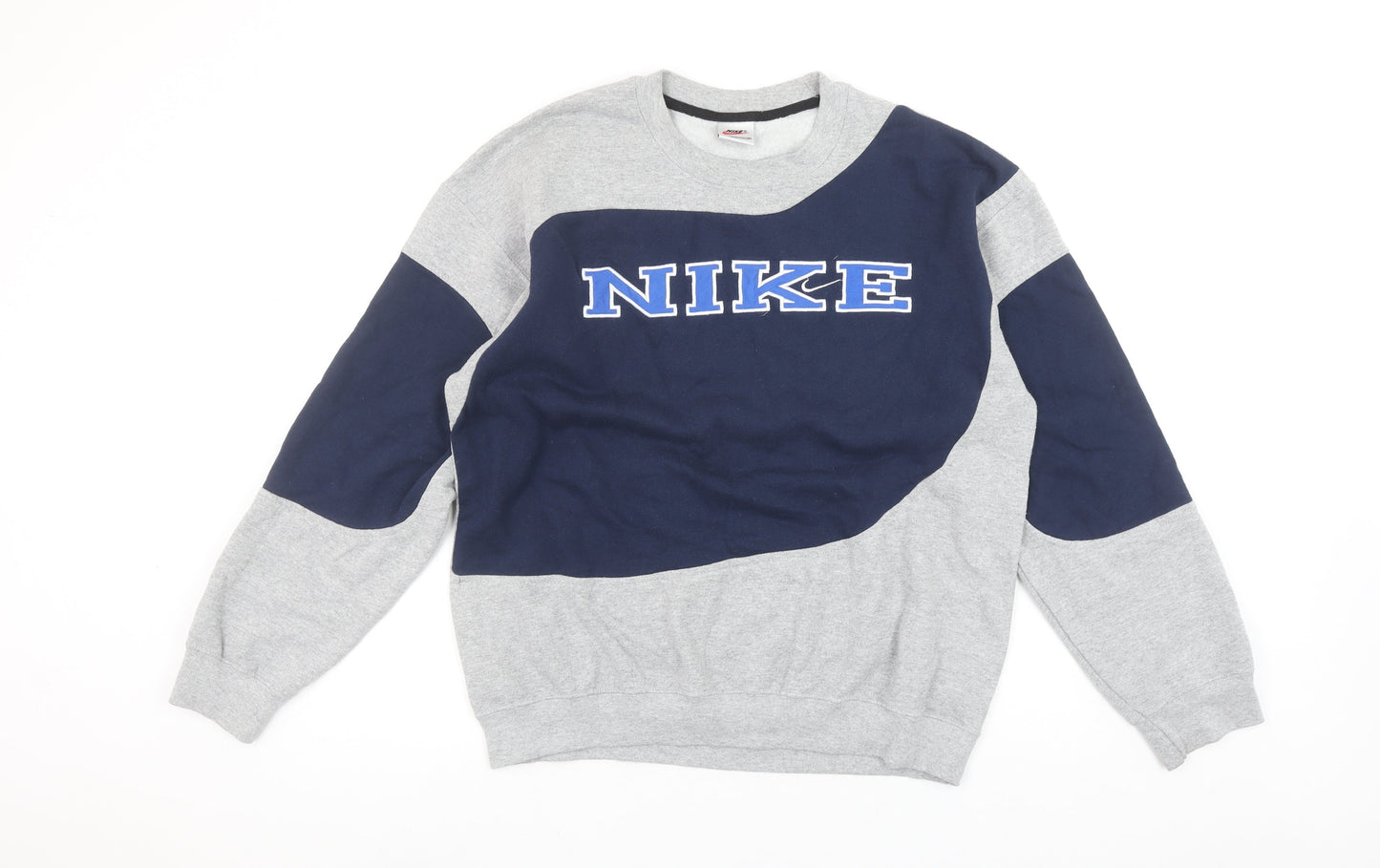 Nike Men's Grey Blue Retro Logo Pullover Sweatshirt L