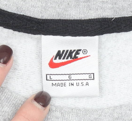 Nike Men's Grey Blue Retro Logo Pullover Sweatshirt L