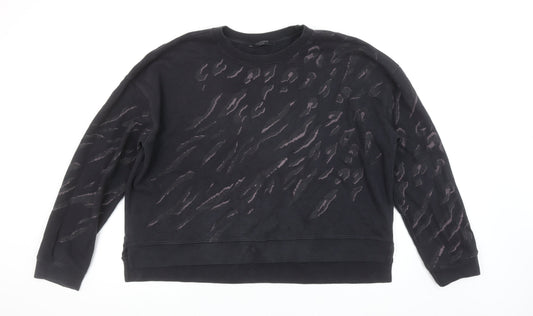 AllSaints Women Black Animal Print Cotton Sweatshirt Size M