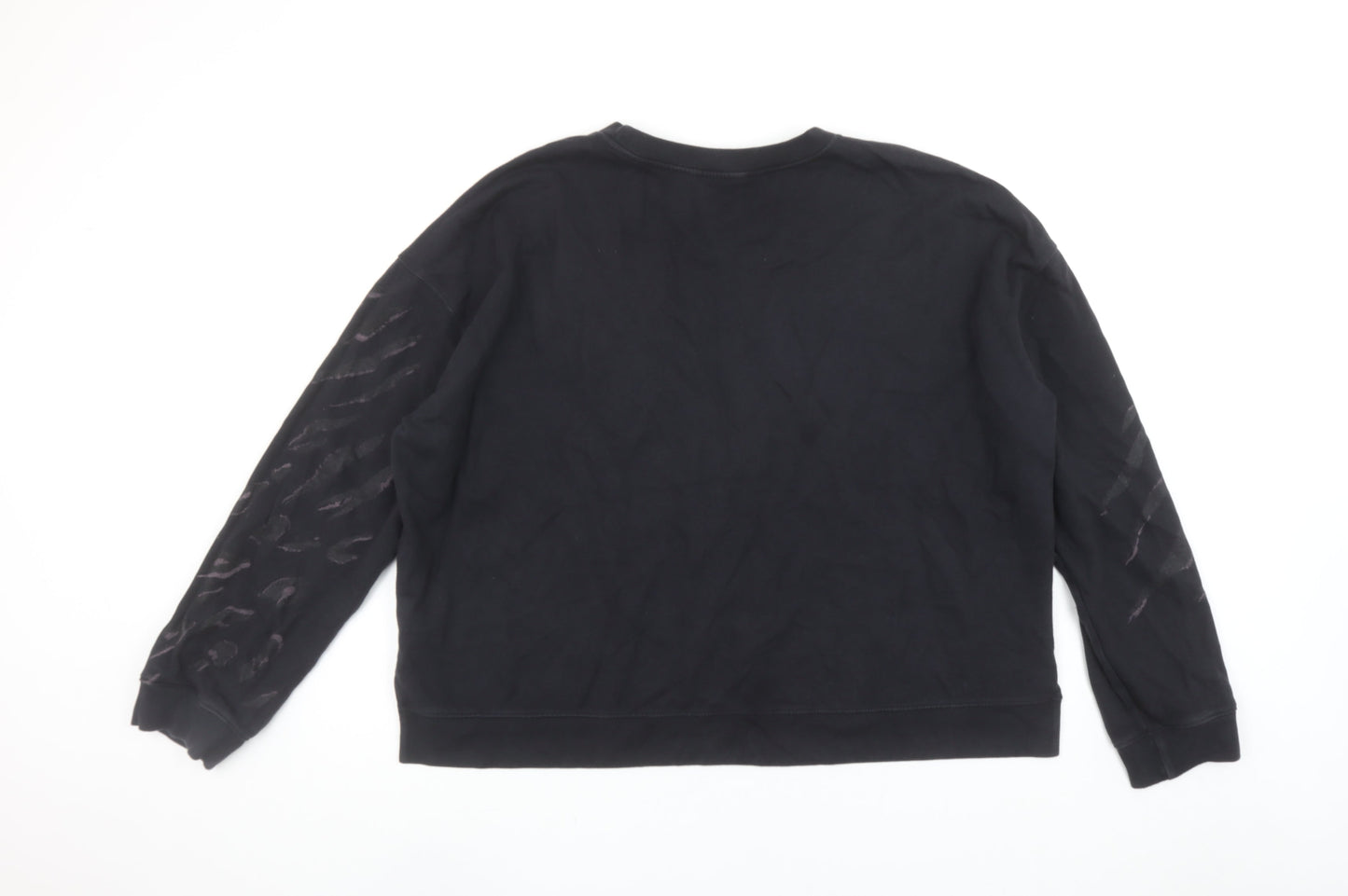 AllSaints Women Black Animal Print Cotton Sweatshirt Size M