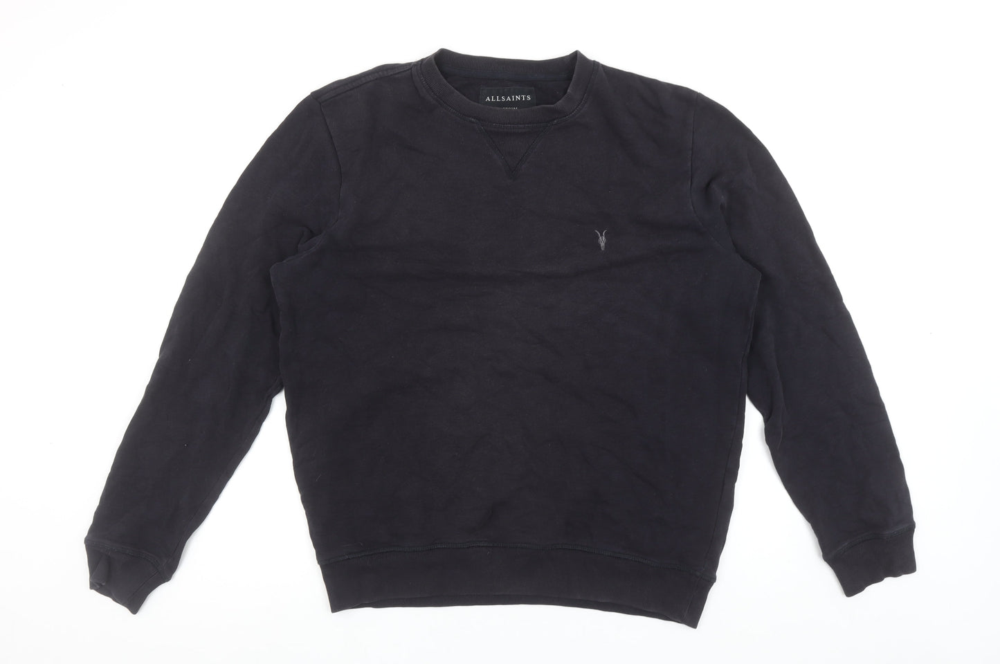 AllSaints Men's Black Medium Crew Neck Cotton Sweatshirt