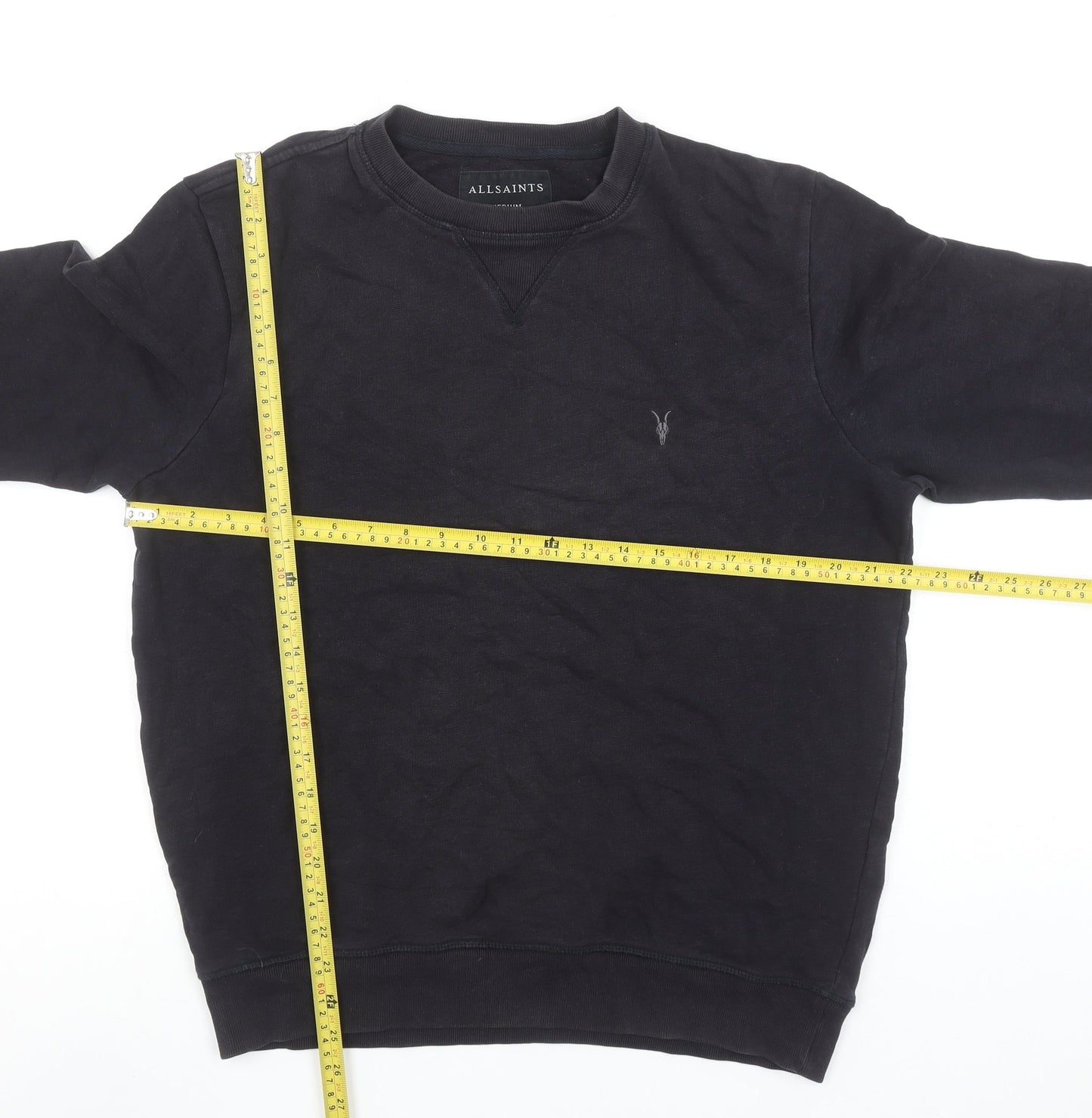 AllSaints Men's Black Medium Crew Neck Cotton Sweatshirt