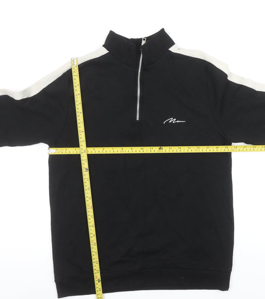 BoohooMAN Men's Black 1/4 Zip Sweatshirt Size M High Neck Casual Top