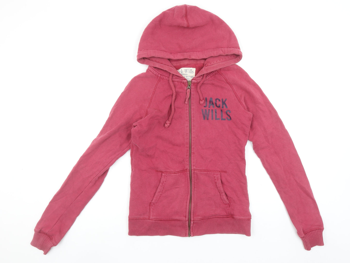 Jack Wills Womens Pink Full Zip Hoodie Size 12 Cotton Casual