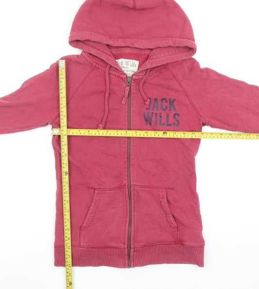 Jack Wills Womens Pink Full Zip Hoodie Size 12 Cotton Casual