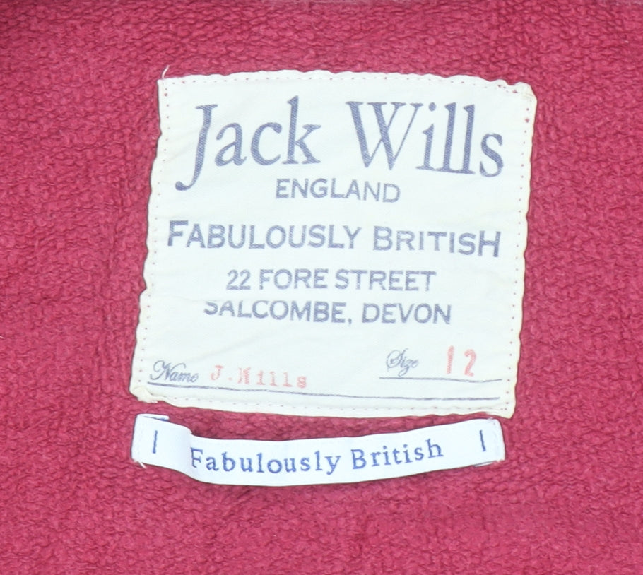 Jack Wills Womens Pink Full Zip Hoodie Size 12 Cotton Casual