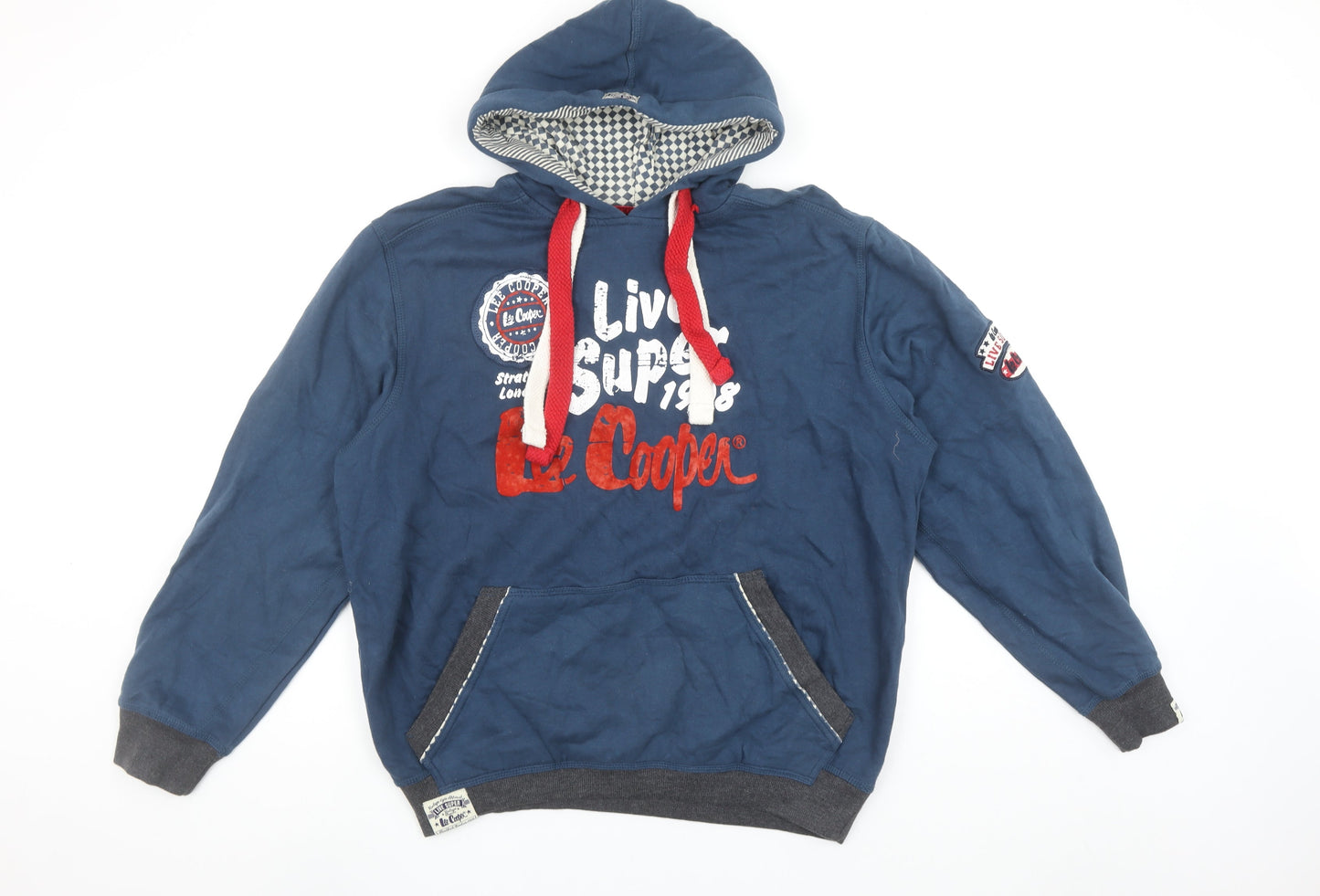 Lee Cooper Men’s Blue Small Pullover Hoodie with Logo Print