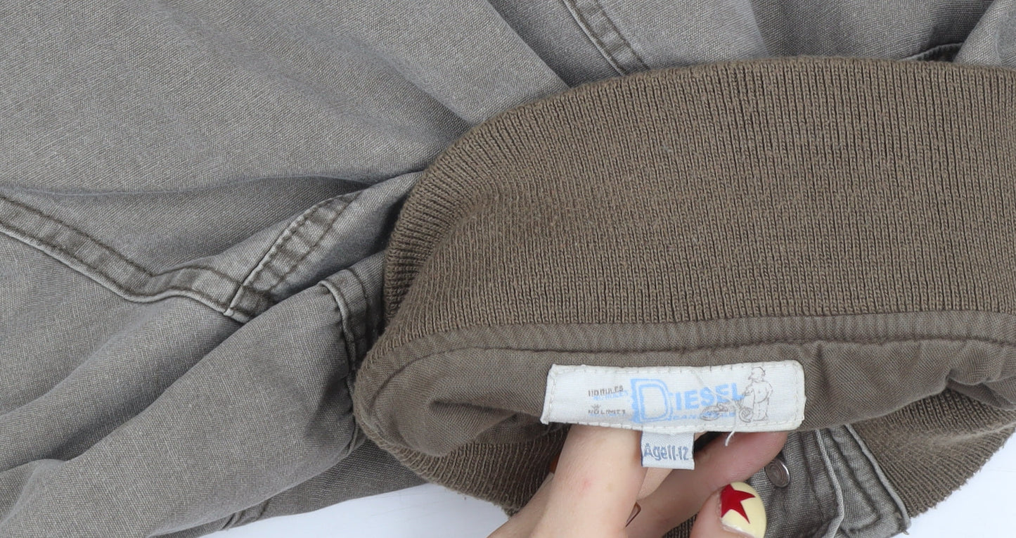 Diesel Teens Brown Cotton Bomber Jacket Size 11 Casual Style