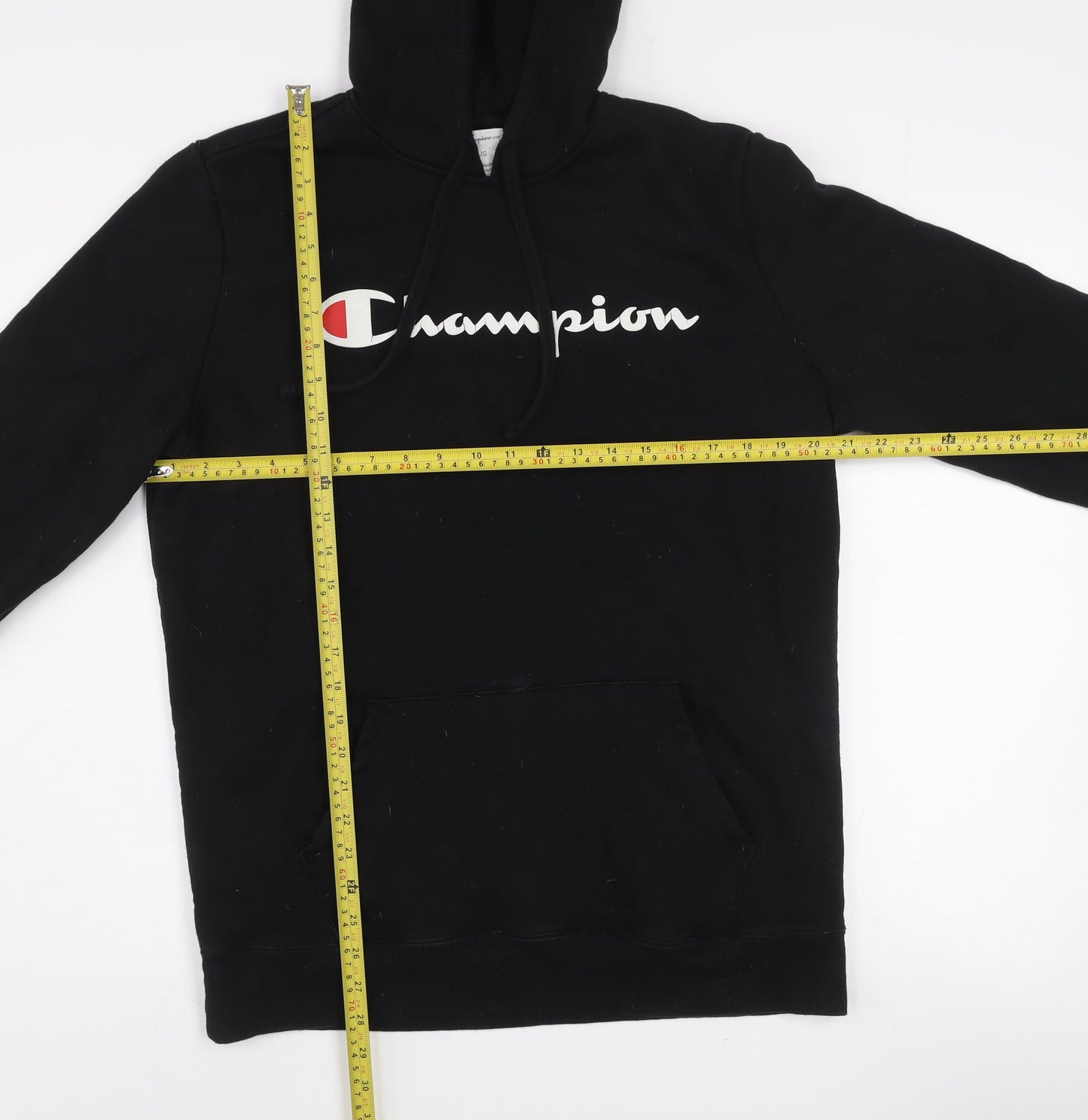 Champion Men's Black Pullover Hoodie L Graphic Logo Fleece Sweatshirt