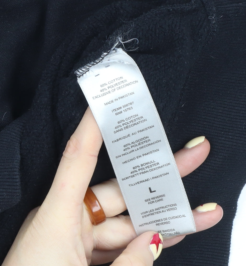 Champion Men's Black Pullover Hoodie L Graphic Logo Fleece Sweatshirt