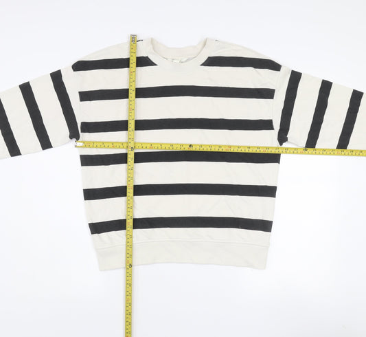 H&M Womens Ivory & Black Striped Pullover Sweatshirt XS Cotton Blend