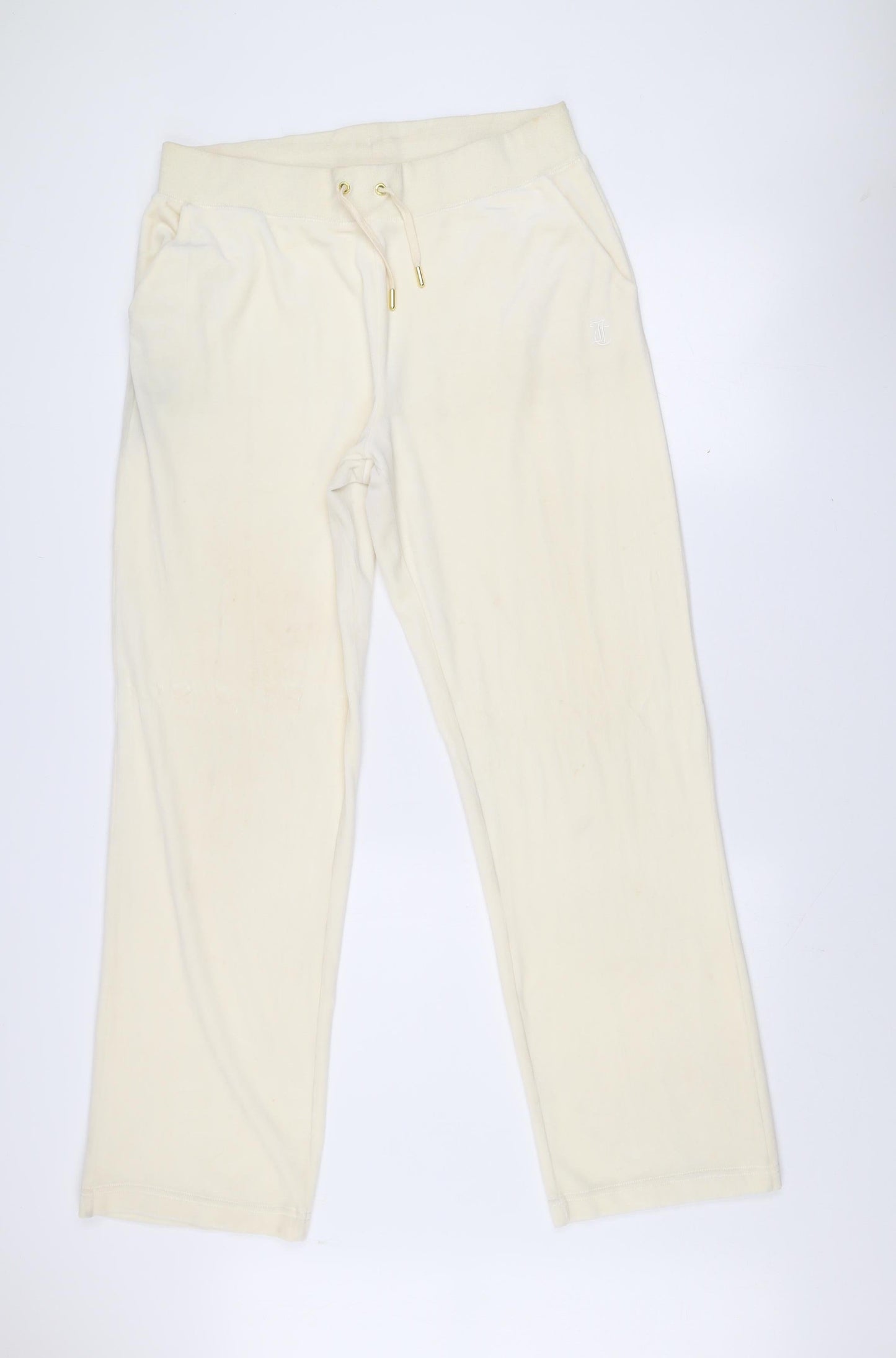 Juicy Couture Women Ivory Velour Sweatpants XL Elastic Waist Trousers