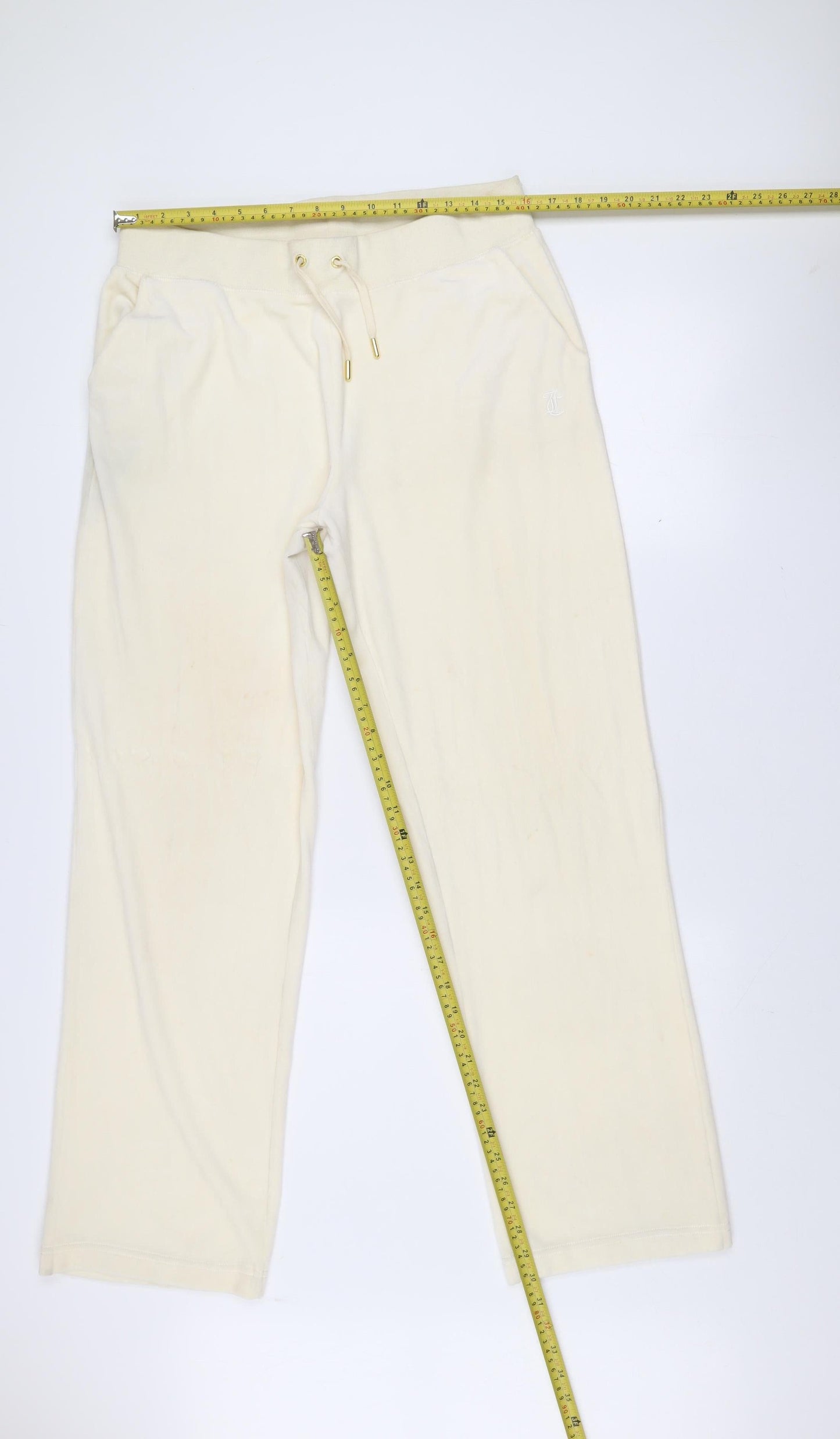 Juicy Couture Women Ivory Velour Sweatpants XL Elastic Waist Trousers