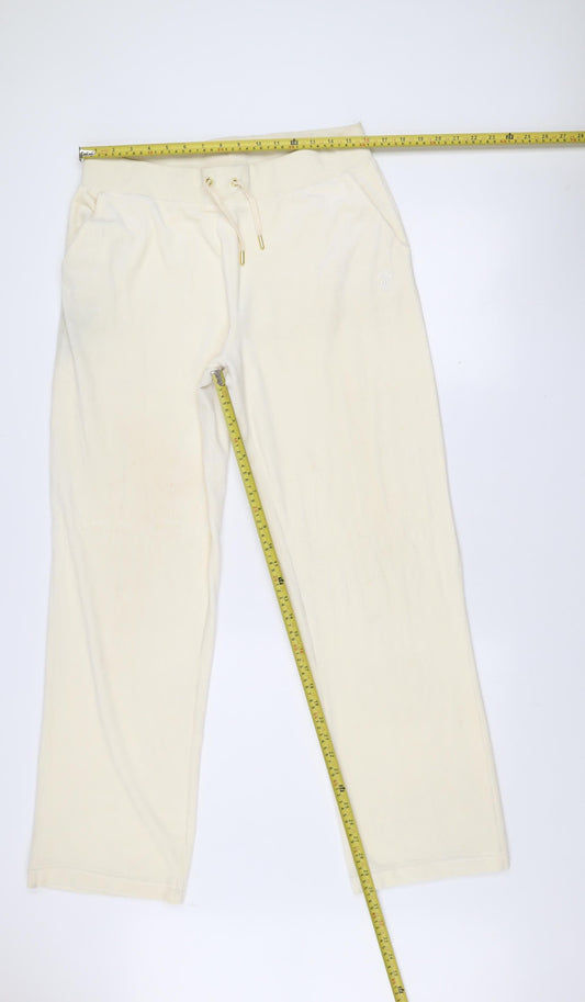 Juicy Couture Women Ivory Velour Sweatpants XL Elastic Waist Trousers