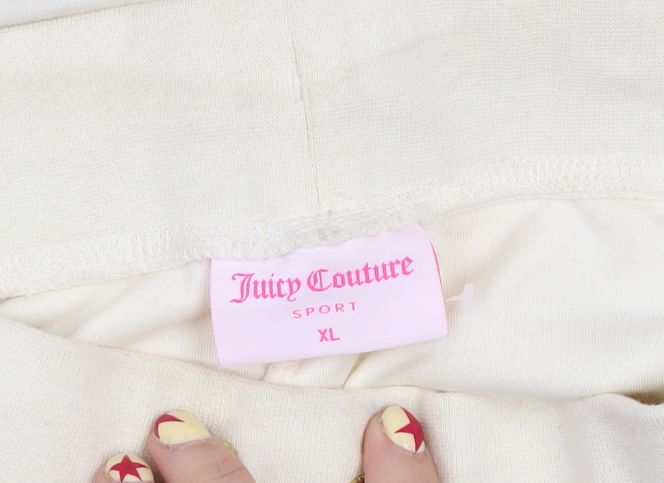 Juicy Couture Women Ivory Velour Sweatpants XL Elastic Waist Trousers