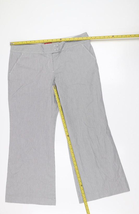 Monsoon Women Grey Striped Cropped Wide-Leg Trousers Size 16