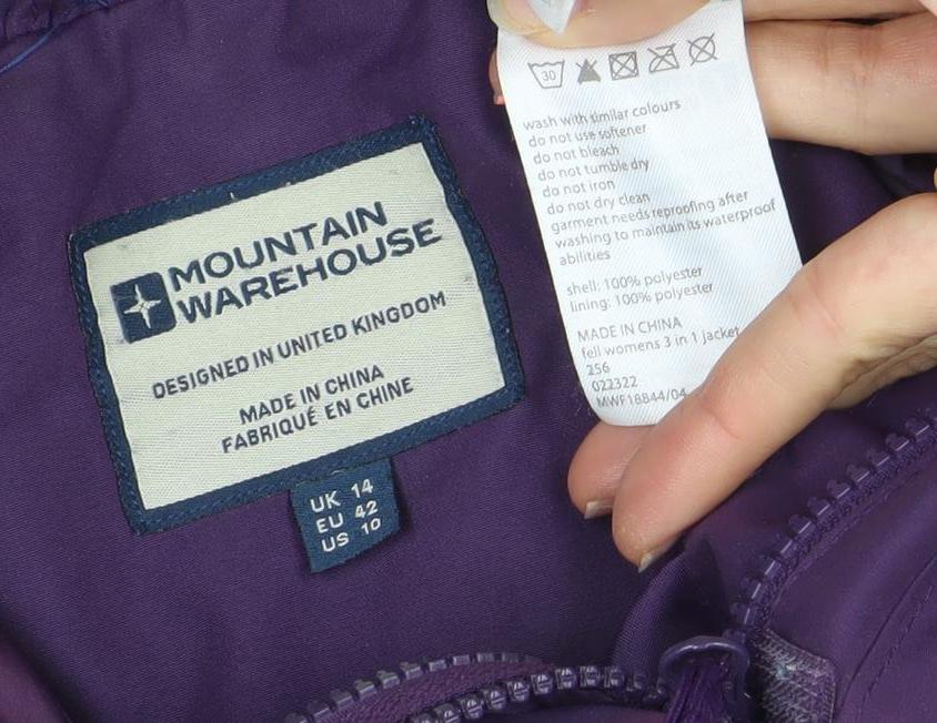 Mountain Warehouse Women’s Purple Waterproof Hooded Rain Coat Size 14