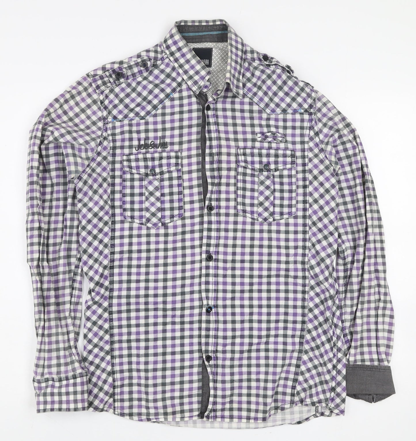 Jack & Jones Men’s Purple Check Long Sleeve Button-Up Shirt Size L