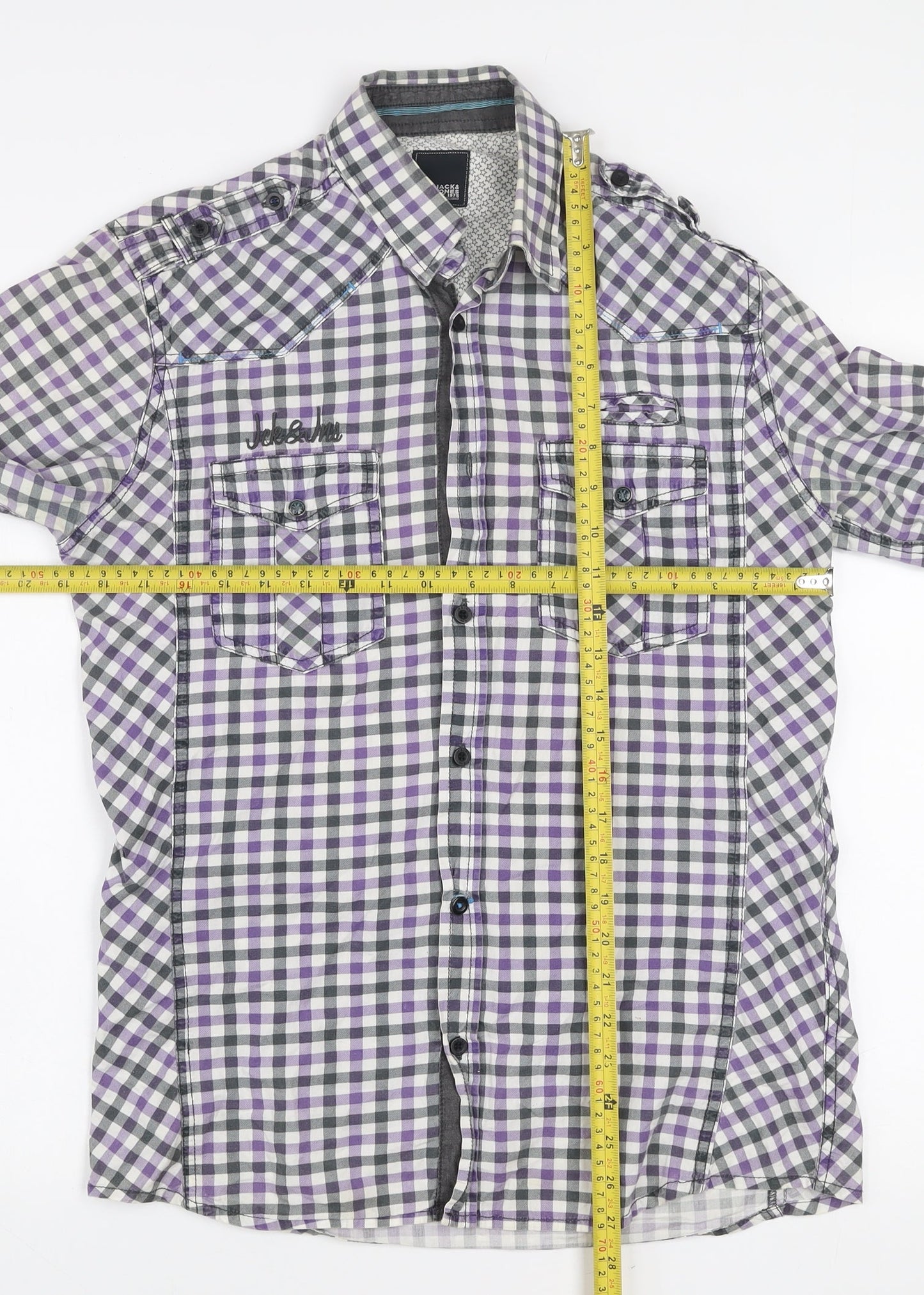 Jack & Jones Men’s Purple Check Long Sleeve Button-Up Shirt Size L